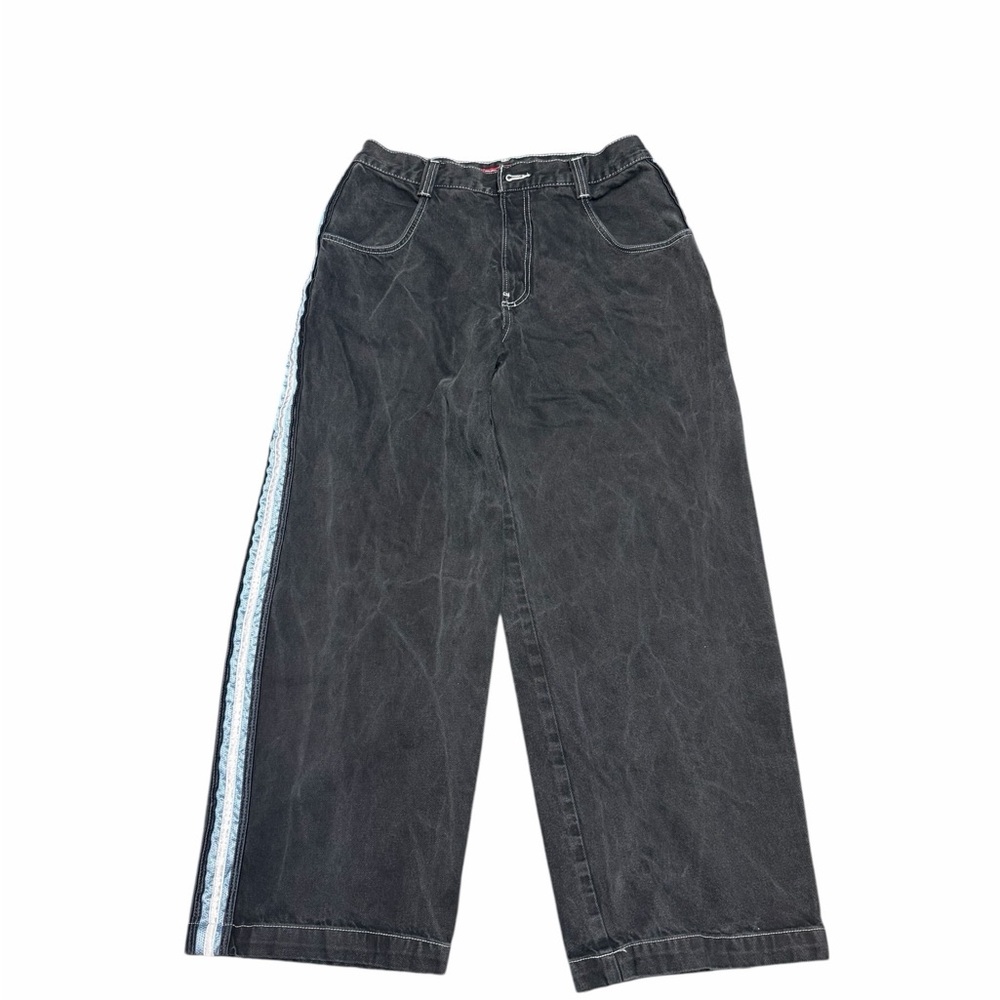 Vintage JNCO Tribal Crown Reflective Stripes Baggy Fit Jeans (34 X 30)